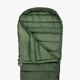 Phoenix Ember 250 mummy sleeping bag in green, showcasing lightweight synthetic insulation and Ripstop shell.